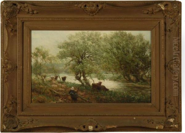 Cattle By A River. Oil Painting by Alexander Young