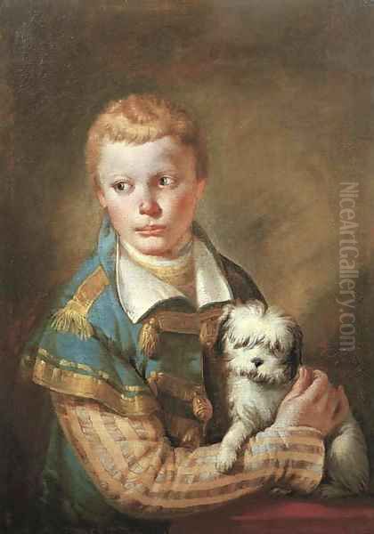 Portrait of a young boy with a dog Oil Painting by Francesco Zugno