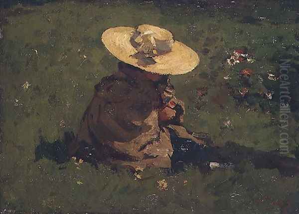 Girl in the grass, c.1895 Oil Painting by Willem de Zwart