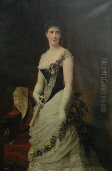 Portrait Of A Lady In A Ball Gown Oil Painting by Adolphe Yvon