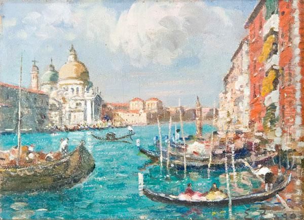 Veduta Lagunare Di Santa Maria Della Salute Con Gondole Oil Painting by Erma Zago