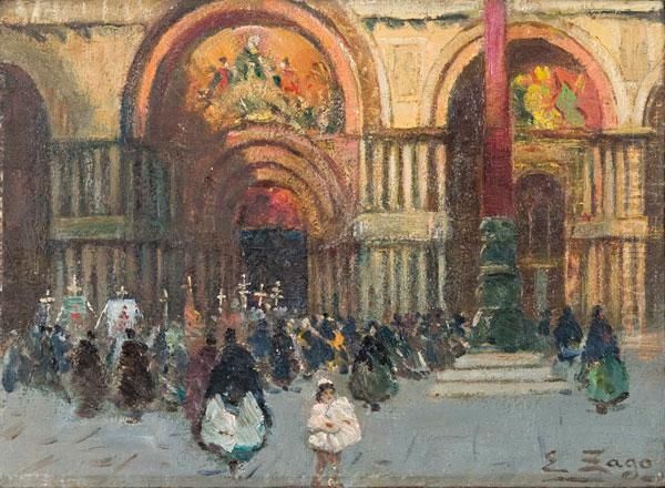 Ingresso Della Basilica Di San Marco Con Figure Oil Painting by Erma Zago