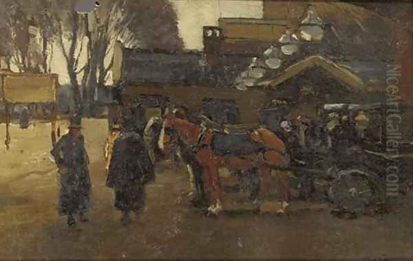 Carriages by The Hague trainstation Oil Painting by Willem de Zwart