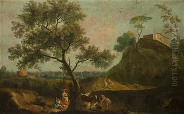 A Landscape With Figures Oil Painting by Giuseppe Zais