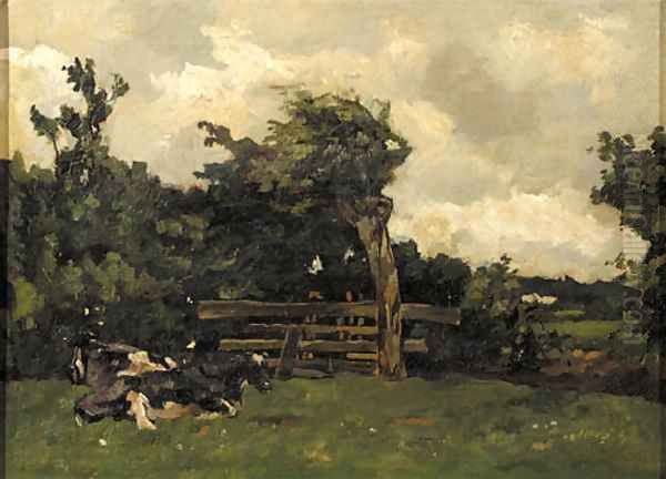 Cows in a meadow in a wooded landscape Oil Painting by Willem de Zwart