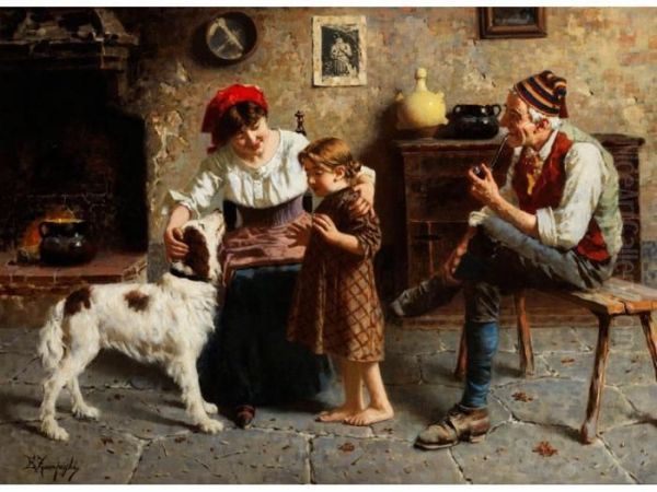 Die Angst Vor Dem Hundchen Oil Painting by Eugenio Zampighi