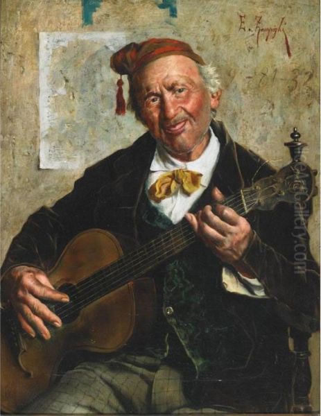 The Old Musician Oil Painting by Eugenio Zampighi