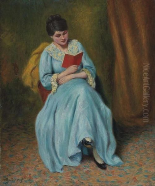 Femme En Bleu Qui Lit Oil Painting by Federigo Zandomeneghi