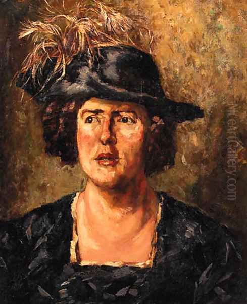 Portrait of an elegant lady wearing feathered hat Oil Painting by Willem de Zwart