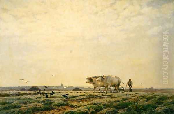 The First Furrows, Haute Alsace or The Labourer, 1883 Oil Painting by Jean Henri Zuber