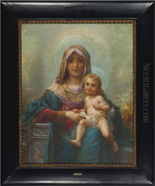 Madonna And Child Oil Painting by Hans Zatzka