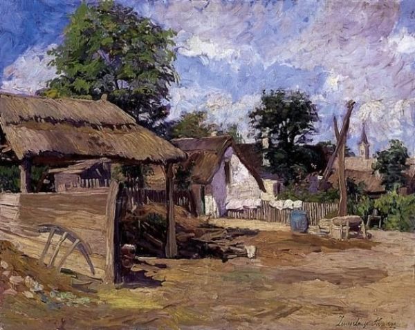 Sunny Farm-yard Oil Painting by Tivadar Zemplenyi