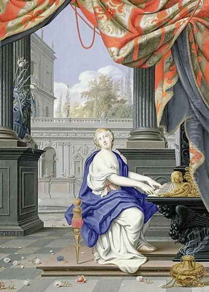 St Cecilia seated playing an Organ Oil Painting by Johann Ziegler