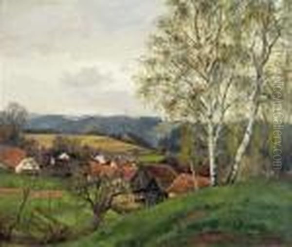 Dorf In Hugeliger Landschaft Oil Painting by Eduard Zetsche