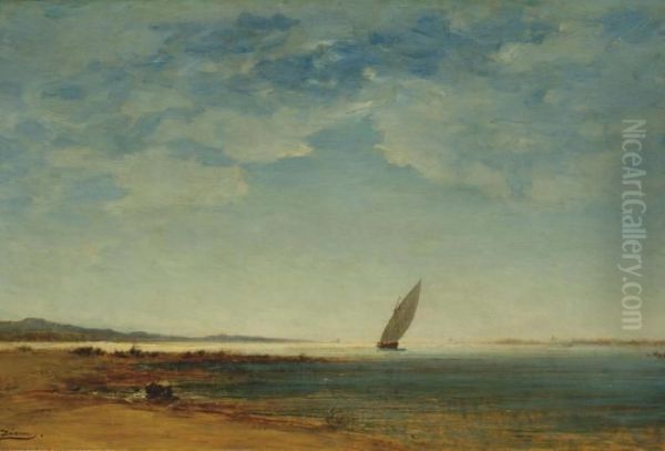 Tartane Sur Le Canal De Caronte Pres De L'etang De Berre Oil Painting by Felix Ziem