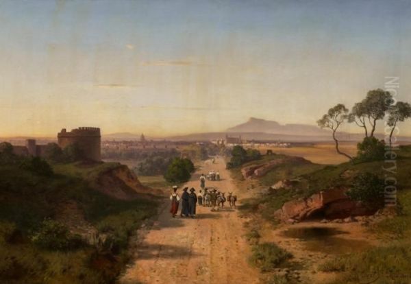 Sizilianische Landschaft Mit Palermo In Der Ferne Oil Painting by August Albert Zimmermann