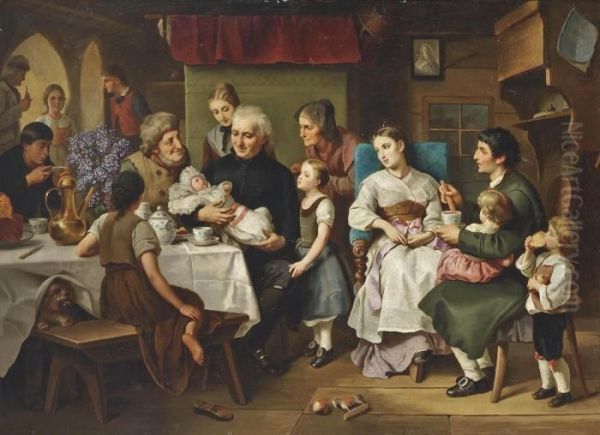 The Christening Party Oil Painting by Reinhard Sebastian Zimmermann