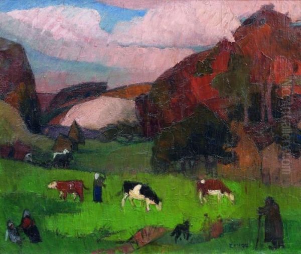 Paturage Devant Les Carrieres, Picardie Oil Painting by Jules Emile Zingg