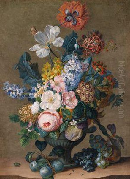 Groses Blumenstillleben Mit Rosen Oil Painting by Leopold Zinnogger