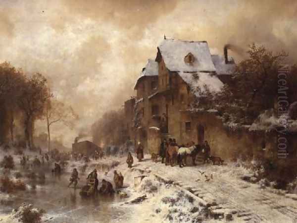 Winter Scene Oil Painting by August Albert Zimmermann