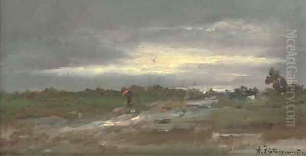 The approaching storm Oil Painting by August Albert Zimmermann