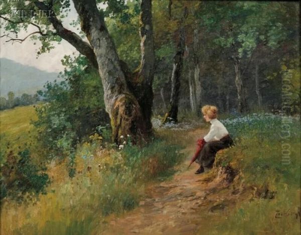 Rest On A Walk In The Woods Oil Painting by Gyula, Julius Zorkoczy