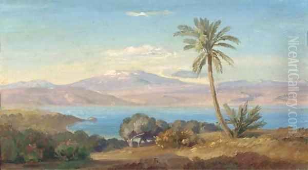 The Sicilian coast with Mount Etna in the distance Oil Painting by August Albert Zimmermann