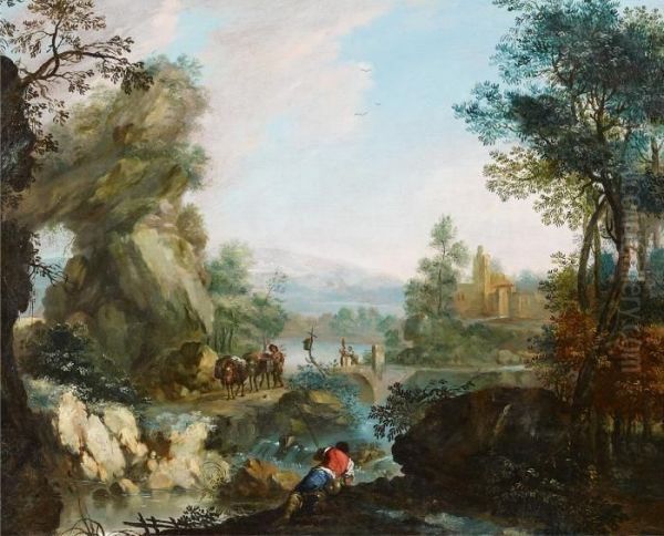 Landscape With Fisher Oil Painting by Francesco Zuccarelli