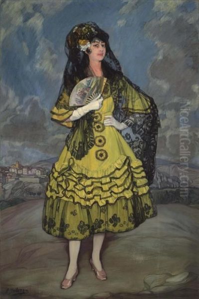 Anita Ramirez In Yellow Oil Painting by Ignacio Zuloaga Y Zabaleta