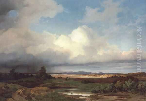 Isarlandschaft Bei Gewitter Oil Painting by Albert Zimmerman