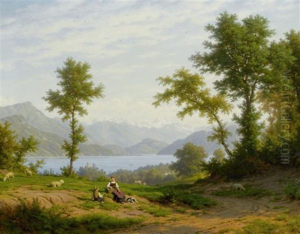 View Of The Stanserhorn And The Bernese Alps Oil Painting by Robert Zund