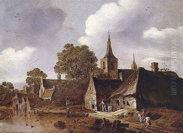 A Village by a River Oil Painting by Cornelis van Zwieten