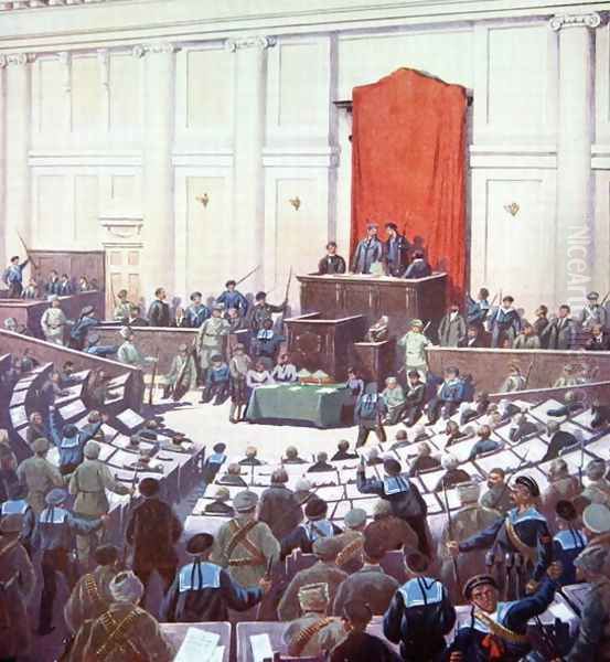 The only session of the All-Russian Constituent Assembly held in Petrograd on 18th January 1918 Oil Painting by Boris Zvorykine