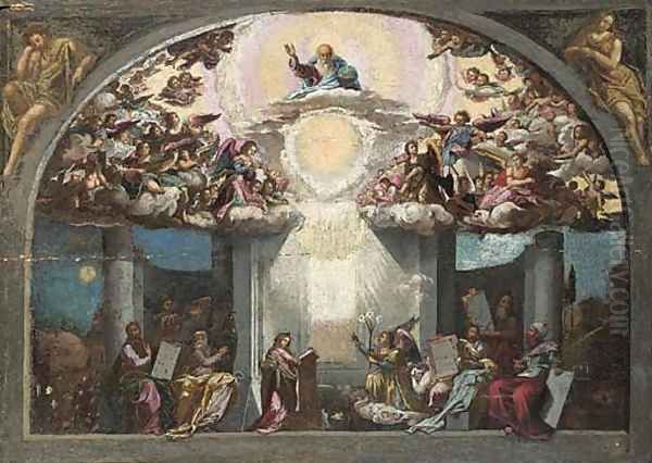 The Annunciation, with God the Father and the company of Heaven, and prophets Oil Painting by Federico Zuccaro