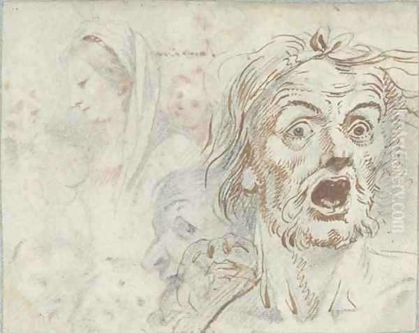 A man screaming, and studies of the Virgin and other figures; and A portrait of a man, and the Madonna and Child Oil Painting by Federico Zuccaro