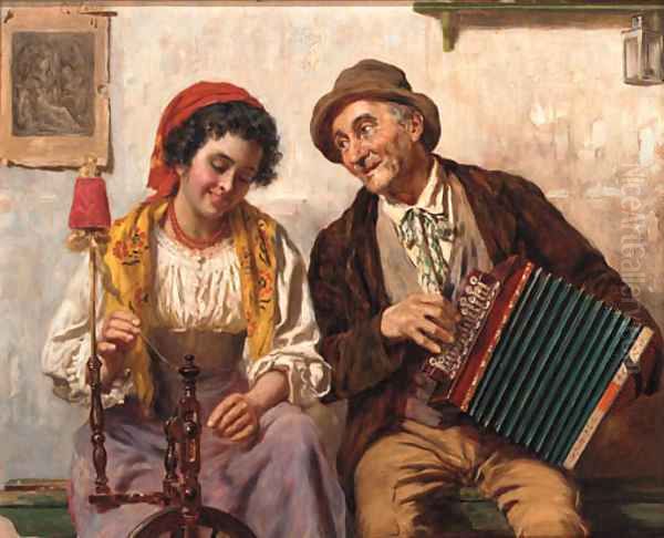 Spinning to the tune of the accordian Oil Painting by Antonio Zoppi