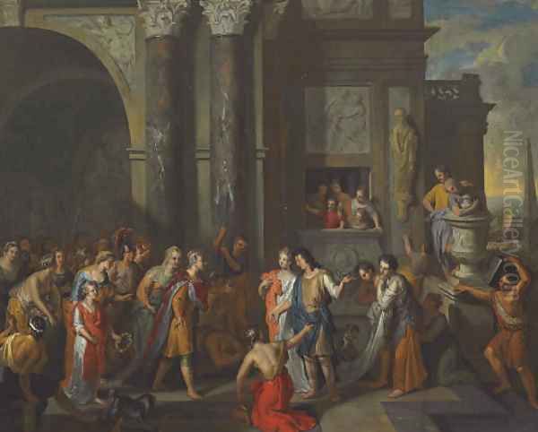 Paris presenting Helen to the Court of King Priam Oil Painting by Gerard Hoet I Zaltbommel