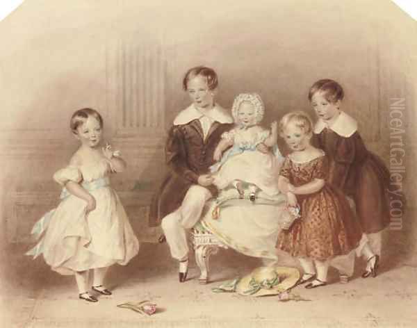 A group portrait of five children Oil Painting by Henry Bryan Ziegler