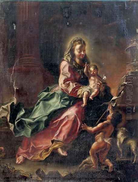 The Madonna with the Christ Child and the Infant Saint John the Baptist in an architectural setting Oil Painting by Januarius Zick