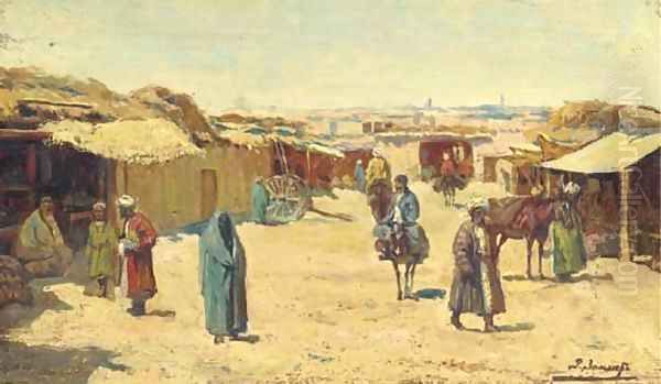 Central Asian village Oil Painting by Karl Karlovich Zommer