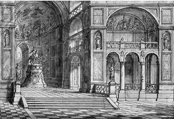 Two Stage Designs The Interior of a Palace Oil Painting by Antonio Zucchi