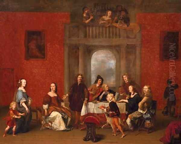 A group portrait of a family in an elegant interior Oil Painting by Gerrit Pietersz. Van Zijl