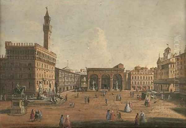 The Piazza della Signoria Florence, looking towards the Loggia dei Lanzi Oil Painting by Giuseppe Zocchi