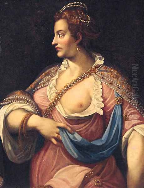 A maiden, three-quarter-length Oil Painting by Gian Battista Zelotti