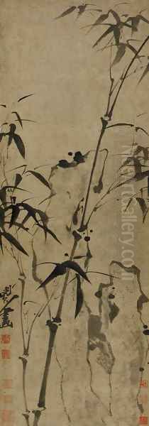 Bamboo and Rock Oil Painting by Min Zhen