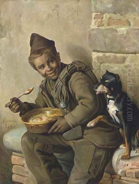 Meal Time for the Chimeny Sweep Oil Painting by Aurelio Zingoni