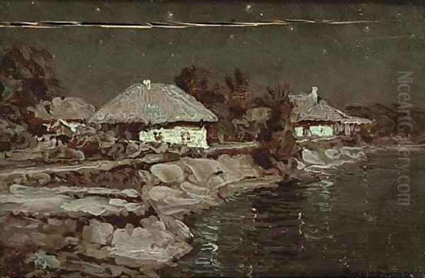 Cottages in the twilight Oil Painting by Viktor Ivanovich Zarubin