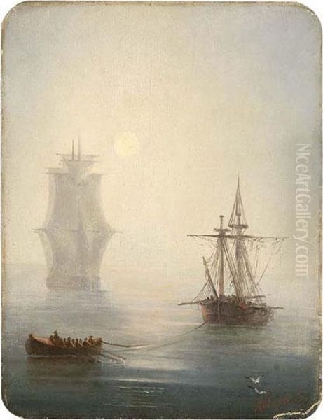 Shipping Becalmed Oil Painting by Ivan Konstantinovich Aivazovsky