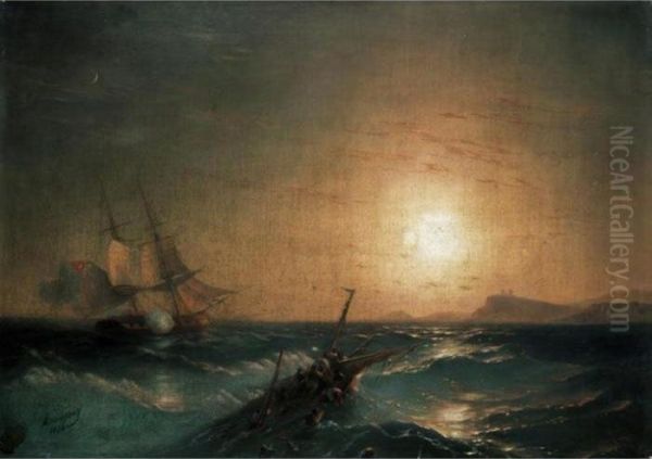 Shipwreck At Sunset Oil Painting by Ivan Konstantinovich Aivazovsky