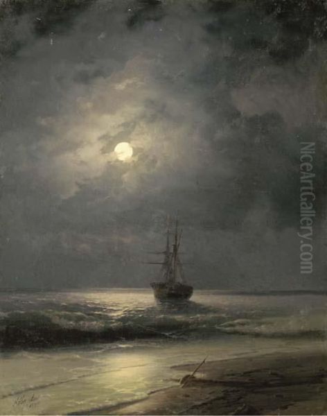 A Ship At Anchor Oil Painting by Ivan Konstantinovich Aivazovsky